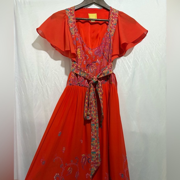 Anthropologie Maeve Size 00p Blushed Paisley Maxi Shift Dress Tie Front Or Back - Picture 4 of 9
